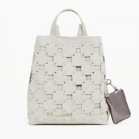 Rucsac de dama, Desigual, seria New Patch 1 Piedra, Alb [5]