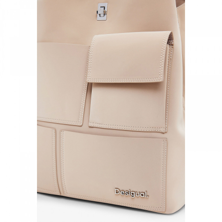 Rucsac de dama, Desigual, seria Pocket Face Sumy Multipocket, Crem [3]