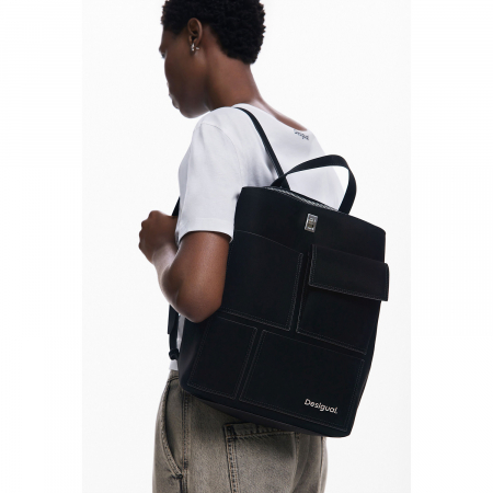 Rucsacuri - Rucsac de dama, Desigual, seria Pocket Face Sumy Multipocket, Negru