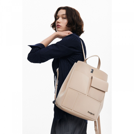 Rucsacuri - Rucsac de dama, Desigual, seria Pocket Face Sumy Multipocket, Crem