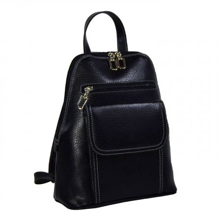 Rucsacuri - Rucsac de dama din piele naturala moale, model 119, Negru mat