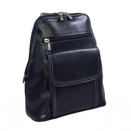 Rucsacuri - Rucsac de dama din piele naturala moale, model 119, Bleumarin mat