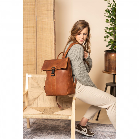Rucsac unisex din piele naturala, The Chesterfield Brand, Savona, Maro coniac