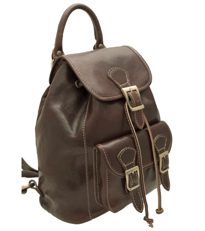 Rucsacuri - Rucsac de dama din piele naturala vachetta, model R 125, Maro inchis