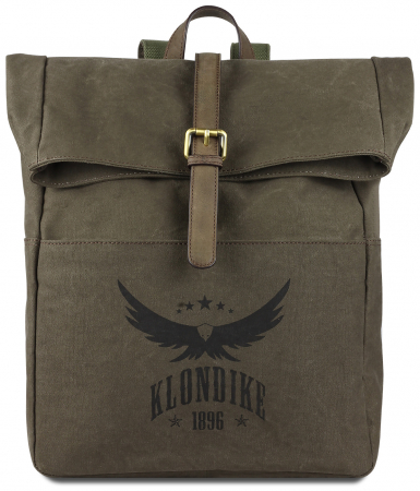 Rucsac pentru barbati, bumbac rezistent si piele naturala, Klondike, seria Dawson, Verde olive