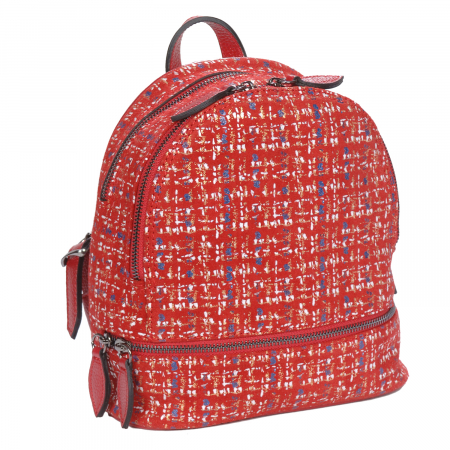 Rucsacuri - Rucsac din piele naturala, Reform, model 1137,  Rosu cu imprimeu colorat