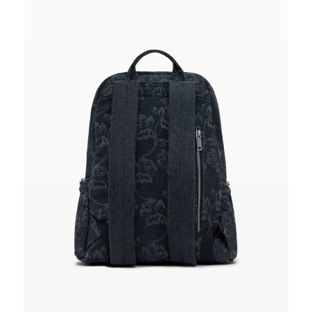 Rucsac mare de dama din denim brodat, Desigual, seria Whisky Chester, Negru [3]