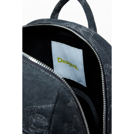 Rucsac mare de dama din denim brodat, Desigual, seria Whisky Chester, Negru [4]
