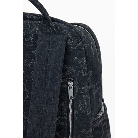 Rucsac mare de dama din denim brodat, Desigual, seria Whisky Chester, Negru [5]