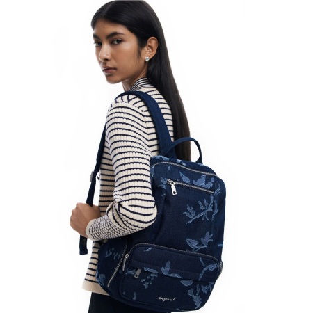 Rucsac mare de dama din denim, Desigual, seria Kilo Chester Mini, Bleumarin