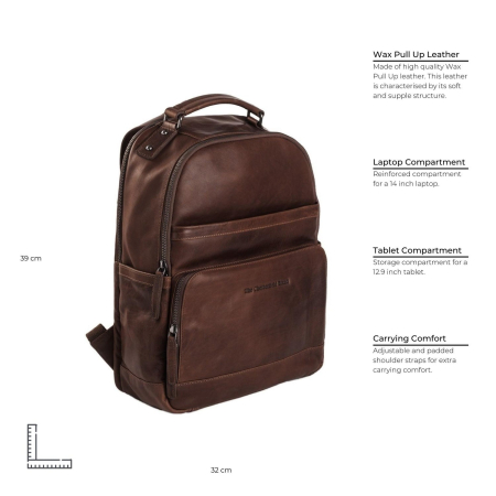 Rucsac pentru laptop de 14 inch si tableta, The Chesterfield Brand, din piele naturala, Austin, Maro inchis [3]