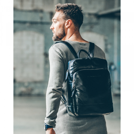 Rucsac pentru laptop de 15,4 inch si tableta, The Chesterfield Brand, din piele, model Mack, Negru [1]
