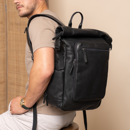 Rucsac pentru tableta si laptop de 16 inch, The Chesterfield Brand, din piele naturala, Remo, Negru [1]
