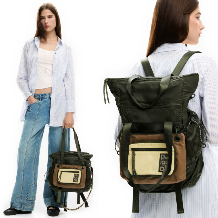 Rucsac si geanta de dama, Desigual, seria Basic Modular Discover, Verde Army [4]