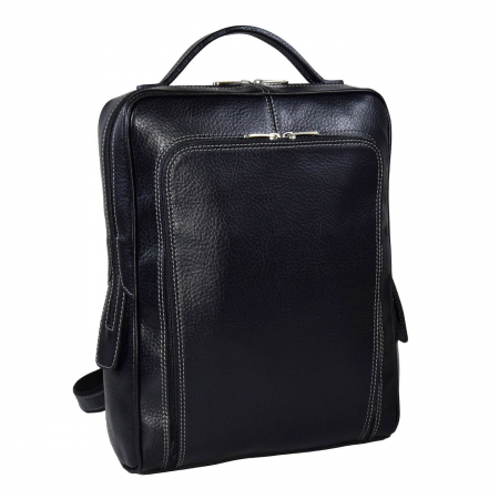 Rucsacuri - Rucsac unisex, din piele naturala moale, model 236, Negru mat