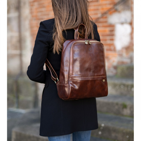Barbati - Rucsac unisex din piele naturala vachetta, model R135, Maro