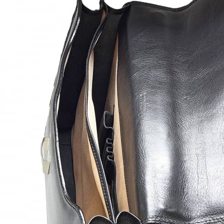 Servieta cu 2 compartimente din piele vachetta, model 4001, Negru [2]
