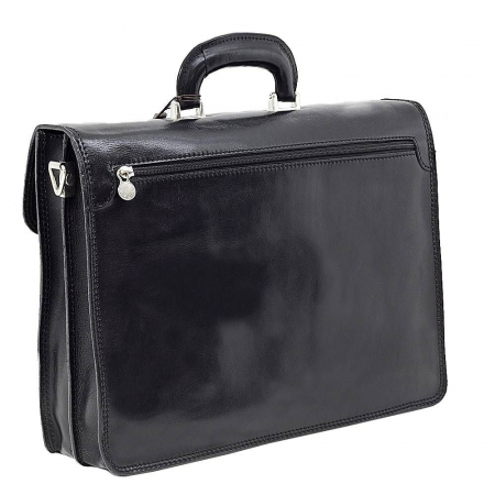 Servieta cu 2 compartimente din piele vachetta, model 4001, Negru [1]