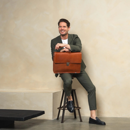 Genti laptop - Servieta pentru acte si laptop 15 inch, The Chesterfield Brand, Salvatore, piele naturala, Maro coniac