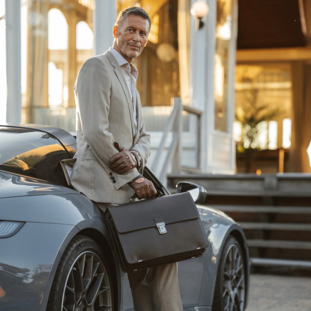 Genti laptop - Servieta pentru acte si laptop 15 inch, The Chesterfield Brand, Salvatore, piele naturala, Maro inchis