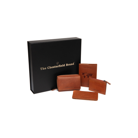 Set Cadou de Lux The Chesterfield Brand – Portofel dama, Husa Pasaport, Port Card și Husa Ochelari, Piele Naturala - Maro Coniac [0]