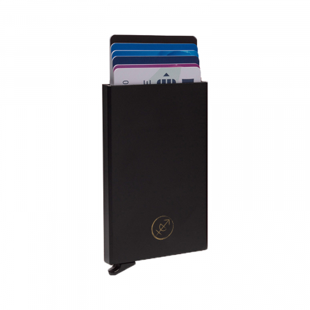 Suport pentru carduri, din aluminiu, The Chesterfield Brand, Aluminium, cu protectie anti scanare RFID, Negru