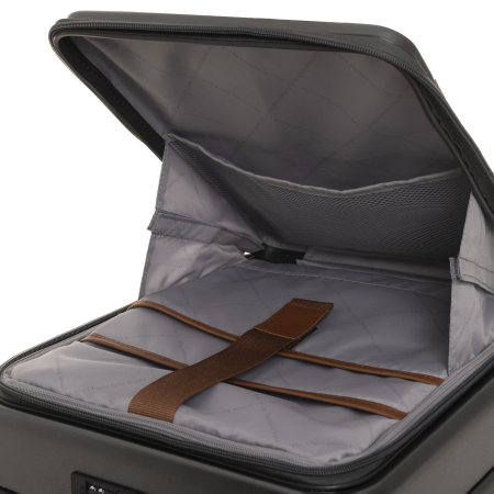 Troler mic cu compartiment de laptop, din policarbonat usor si piele naturala, The Chesterfield Brand, Zuna +, Negru grafit [2]