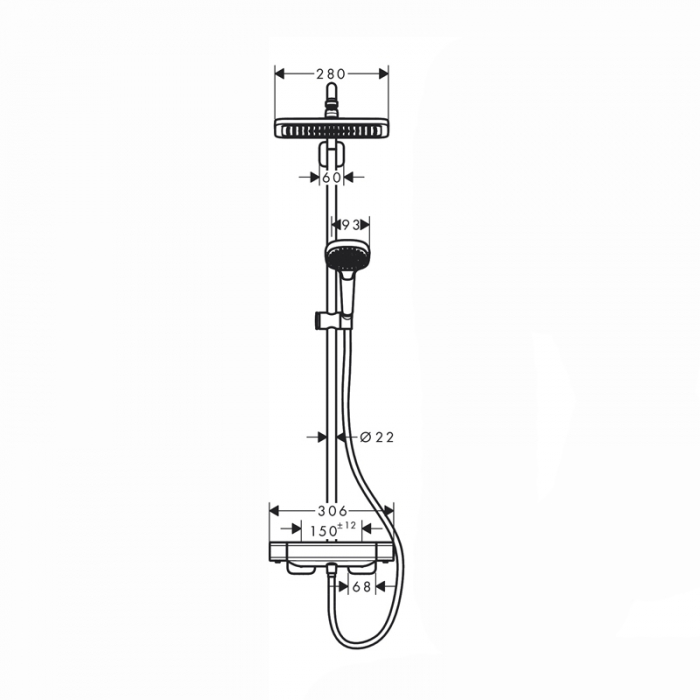 Coloana de dus Hansgrohe, Croma E 280, cu baterie de dus termostatata, 1 jet, crom [3]
