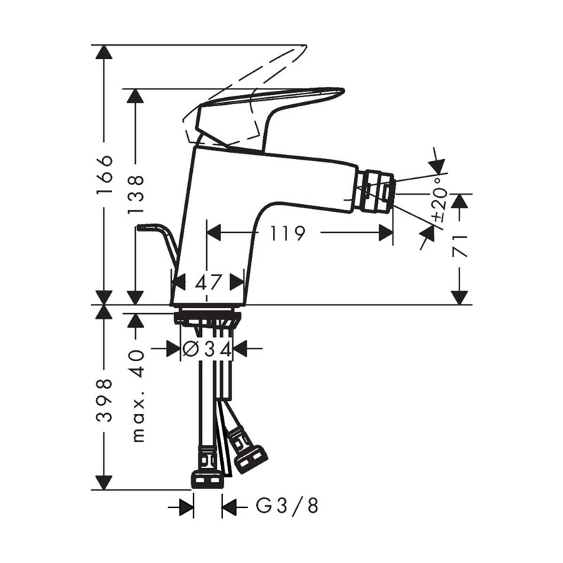 Baterie bideu Hansgrohe, Logis, cu ventil, crom [3]
