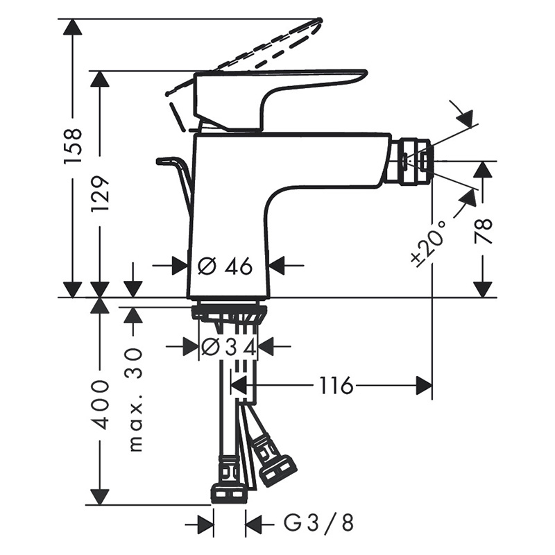 Baterie bideu, Hansgrohe, Talis E, negru mat [2]
