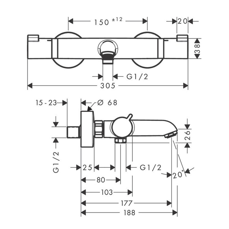 Baterie Cadă-Duș Hansgrohe Ecostat Comfort Negru Periat [2]