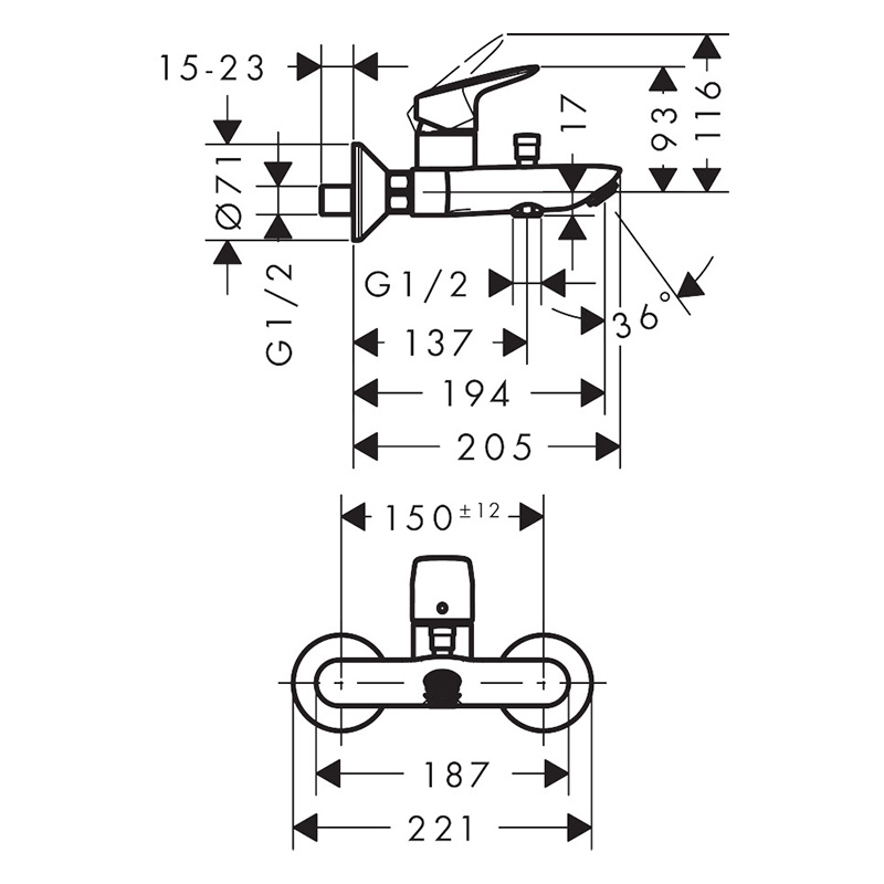 Baterie Cadă-Duș Hansgrohe Logis Negru Mat [2]