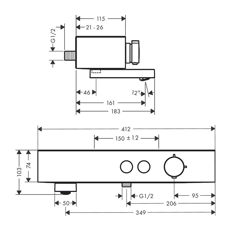 Baterie Cadă-Duș Hansgrohe ShowerTablet Select 400 cu Termostat Crom [2]