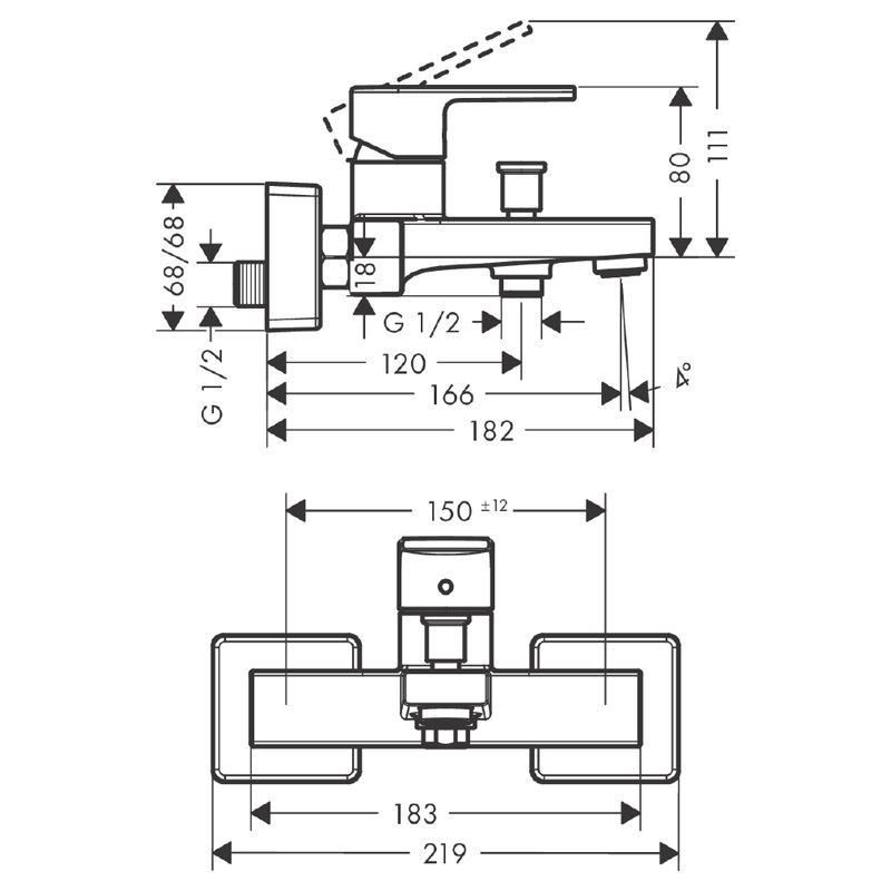 Baterie Cadă-Duș Hansgrohe Vernis Shape Negru Mat [2]