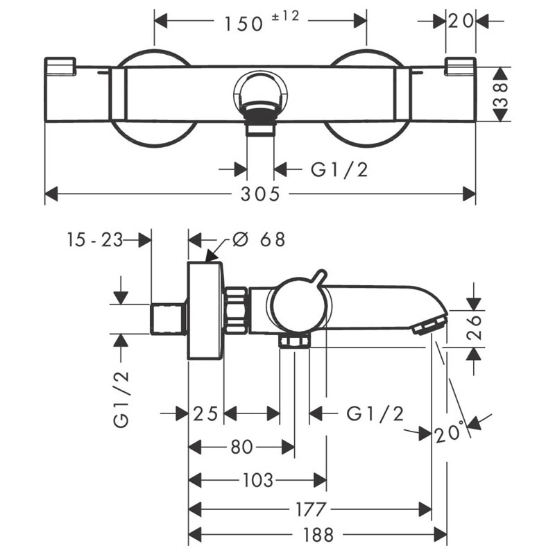 Baterie Cadă Termostatată Hansgrohe Ecostat Comfort Negru Mat [2]