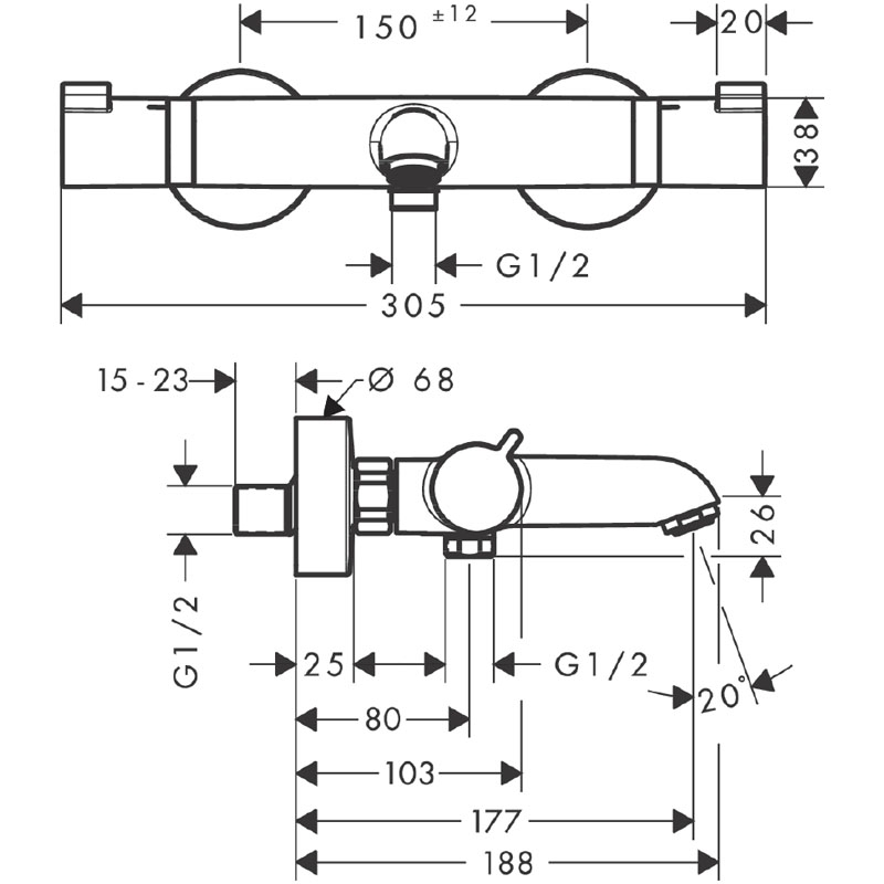 Baterie Cadă Termostatată Hansgrohe Ecostat Comfort Negru Mat [2]