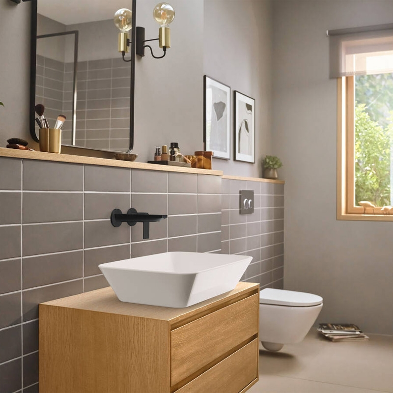 Baterie cu ventil pentru lavoar Hansgrohe, Rebris E, montaj pe perete, pipa 200 mm [2]