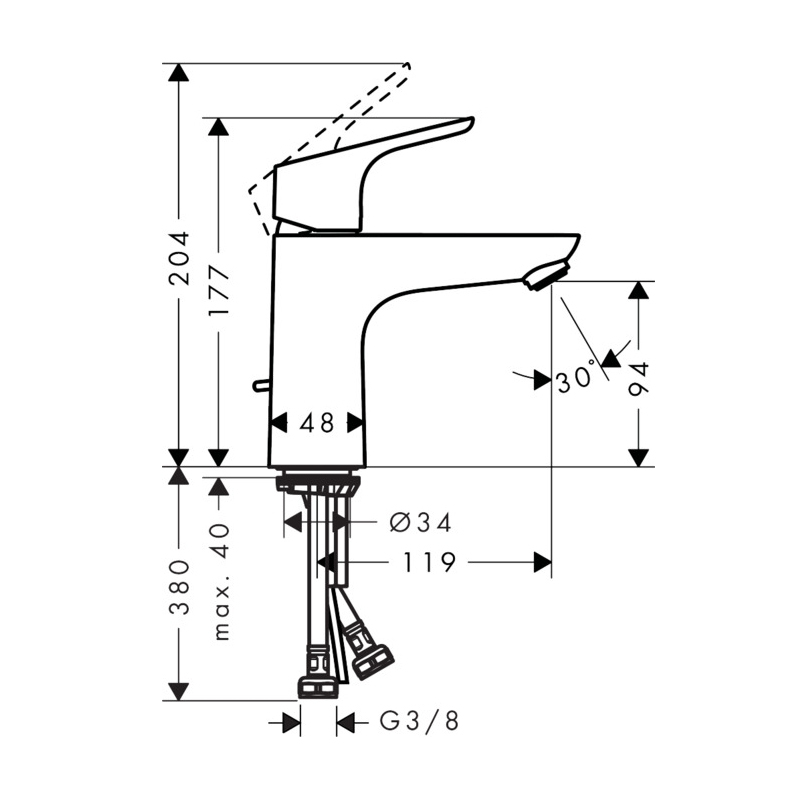 Baterie de lavoar Hansgrohe, Focus 100, cu ventil, crom [2]