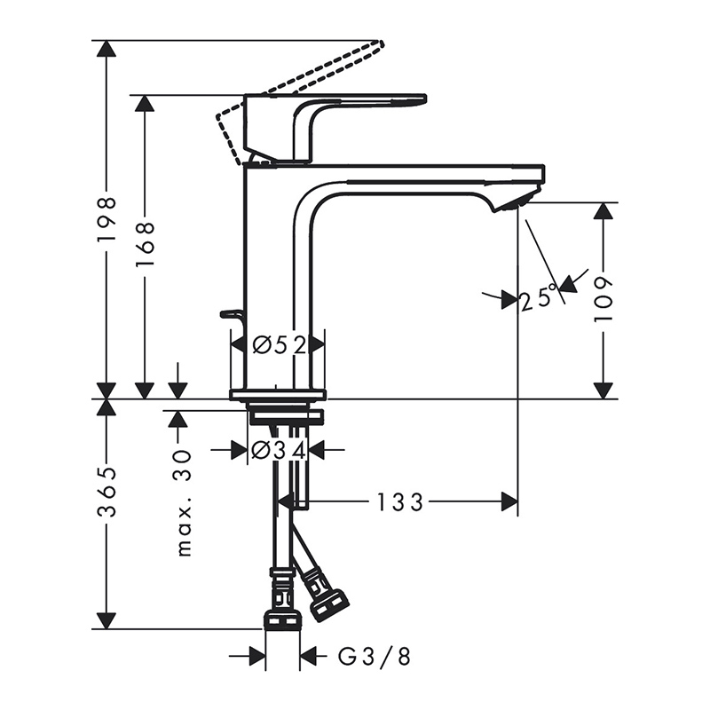Baterie de lavoar, Hansgrohe, Rebris S 110, cu ventil, crom [2]