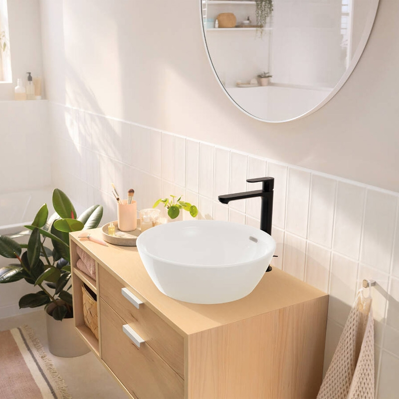 Baterie inalta de lavoar cu ventil, Hansgrohe, Rebris S 240, CoolStart, negru mat [2]