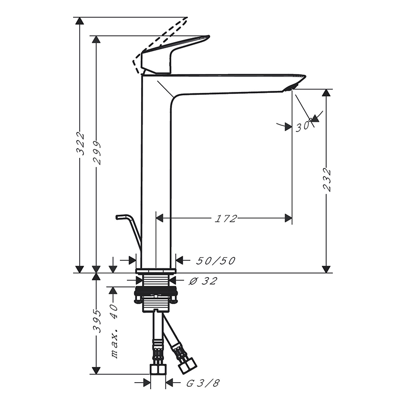 Baterie inalta de lavoar, Hansgrohe, Logis Fine 240, cu ventil, negru mat [2]