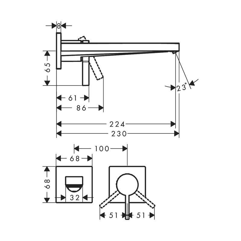 Baterie încastrată pentru lavoar Hansgrohe, Tecturis E, EcoSmart+, cu pipă 22.5 cm, crom [2]