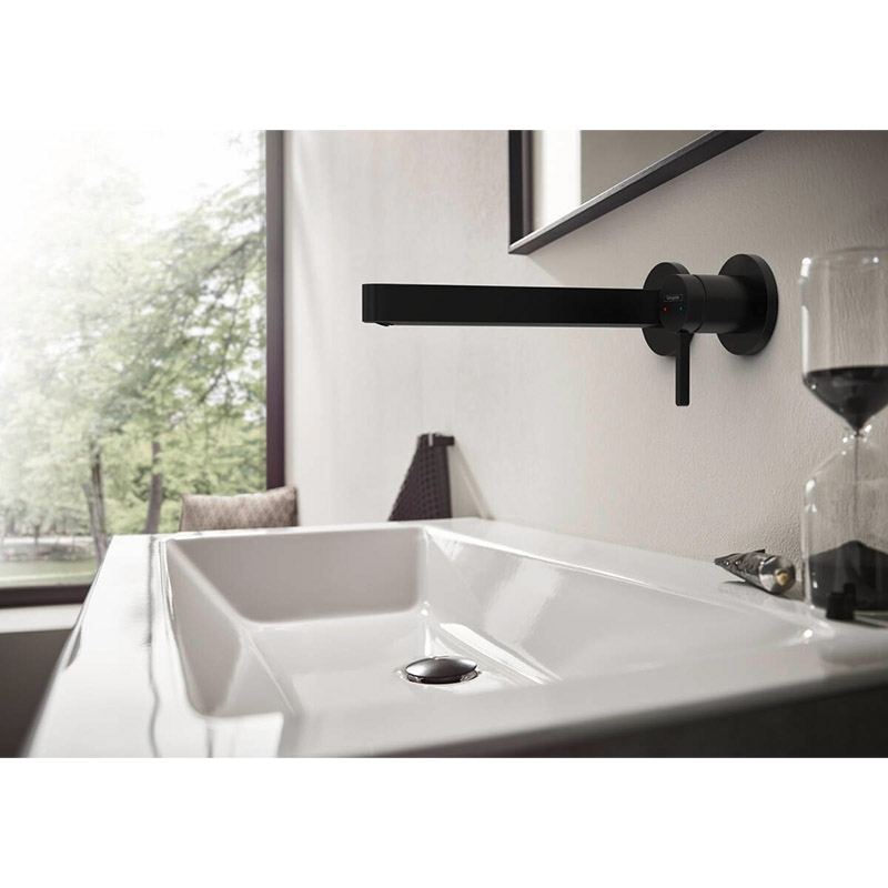 Baterie lavoar cu montaj pe perete, Hansgrohe, Finoris, cu pipa 22,8 cm, negru mat [2]