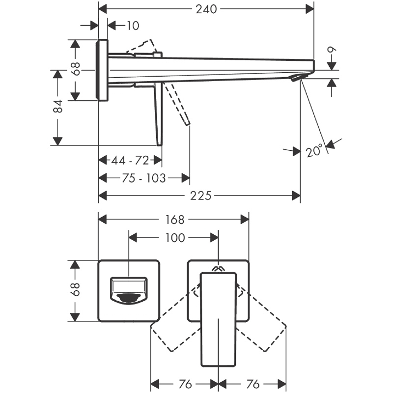 Baterie lavoar cu montaj pe perete, Hansgrohe, Metropol, pipa 22.5 cm, crom [3]