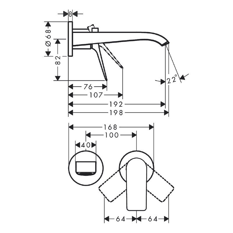 Baterie lavoar cu montaj pe perete, Hansgrohe, Vivenis, cu pipa 19,2 cm, crom [3]