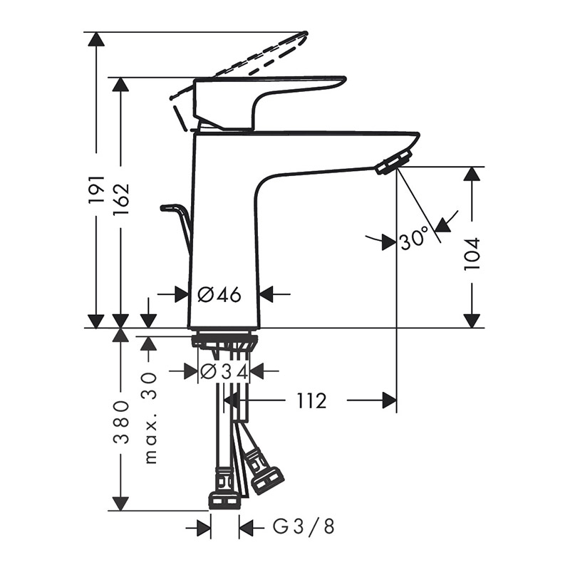Baterie lavoar cu ventil click clack, Hansgrohe, Talis E 110, auriu lucios [2]