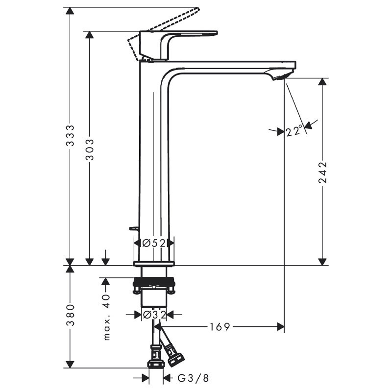 Baterie lavoar cu ventil, Hansgrohe, Rebris E 240, negru mat [3]