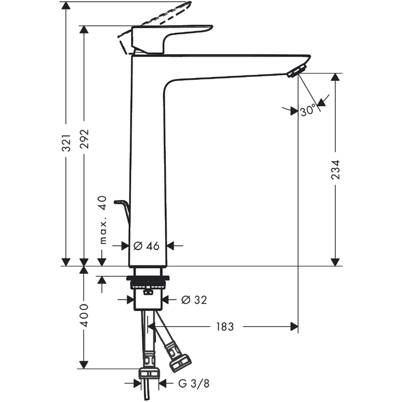 Baterie lavoar cu ventil, Hansgrohe, Talis E 240, Negru mat [2]