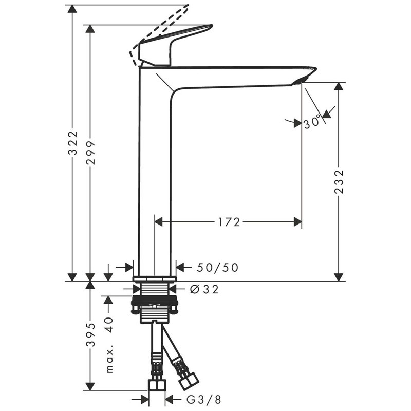 Baterie lavoar fara ventil, Hansgrohe, Logis Fine 240, crom [2]