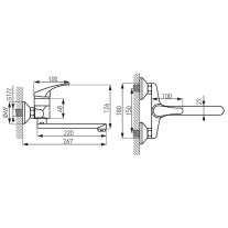 Baterie lavoar, Ferro, Basic, cu montaj pe perete, pipa de 22 cm, crom [2]